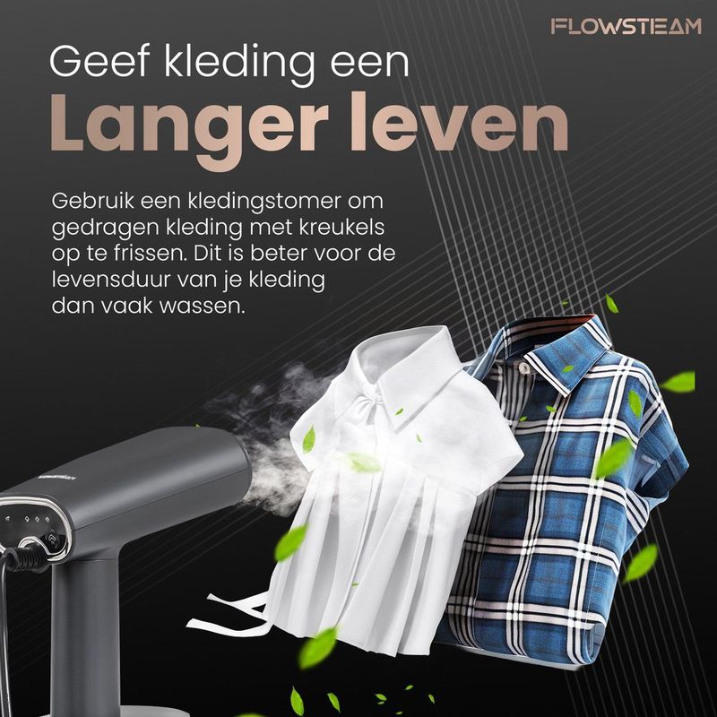 FLOWSTEAM® Luxe Kledingstomer - Handstomer - Stoomapparaat Kleding - Matte Gray Edition