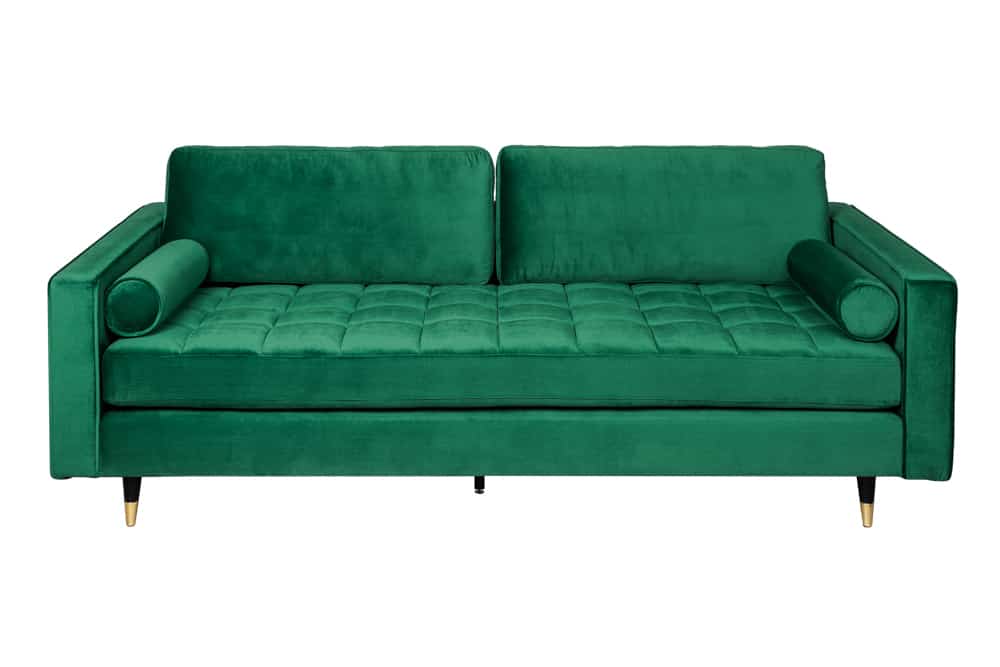 Design 3-Sitzer Sofa COZY VELVET 220cm smaragdgrün Samt Federkern Lounge