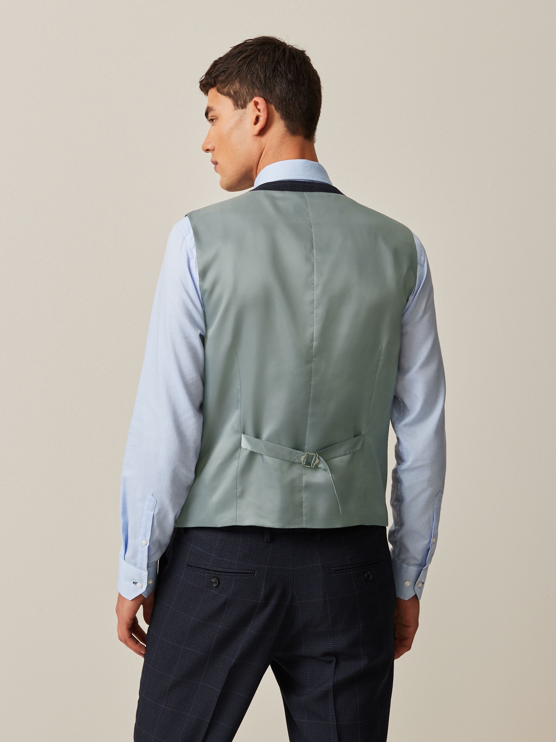 Donkerblauw - Geruit Prince of Wales kostuum: herenvest