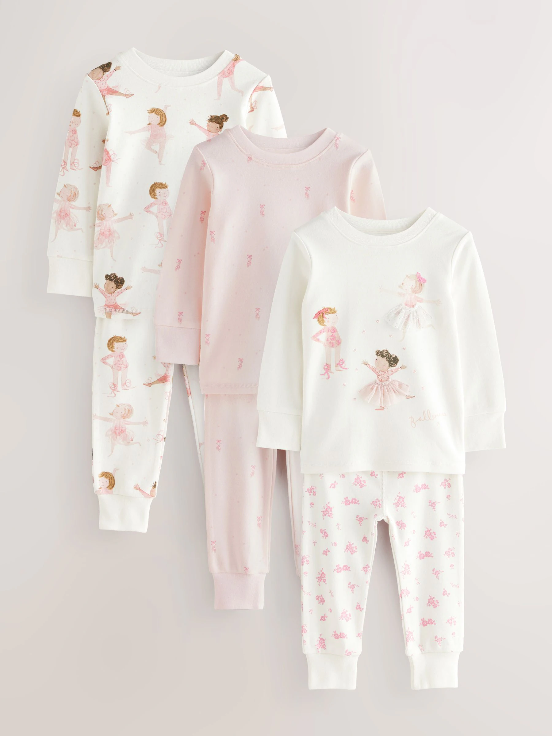 Roze/crème ballerina - Knus pyjama met lange mouwen 3 Pack (9maanden -12jaar)
