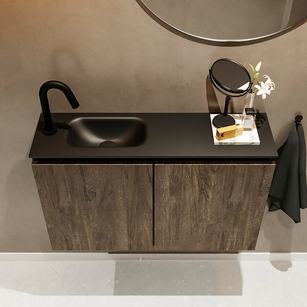 Mondiaz Ture 80cm toiletmeubel dark brown met wastafel urban links 1 kraangat