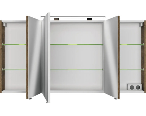 3-delige badkamermeubelset Pelipal xpressline 4010 BxHxD 144 x 200 x 49,5 cm, frontkleur eiken ribbeck, met keramische wastafel in wit en keramische wastafel, wastafelmeubel, spiegelkast met LED-verlichting, greep chroom hoogglans 4010.1400169 401014