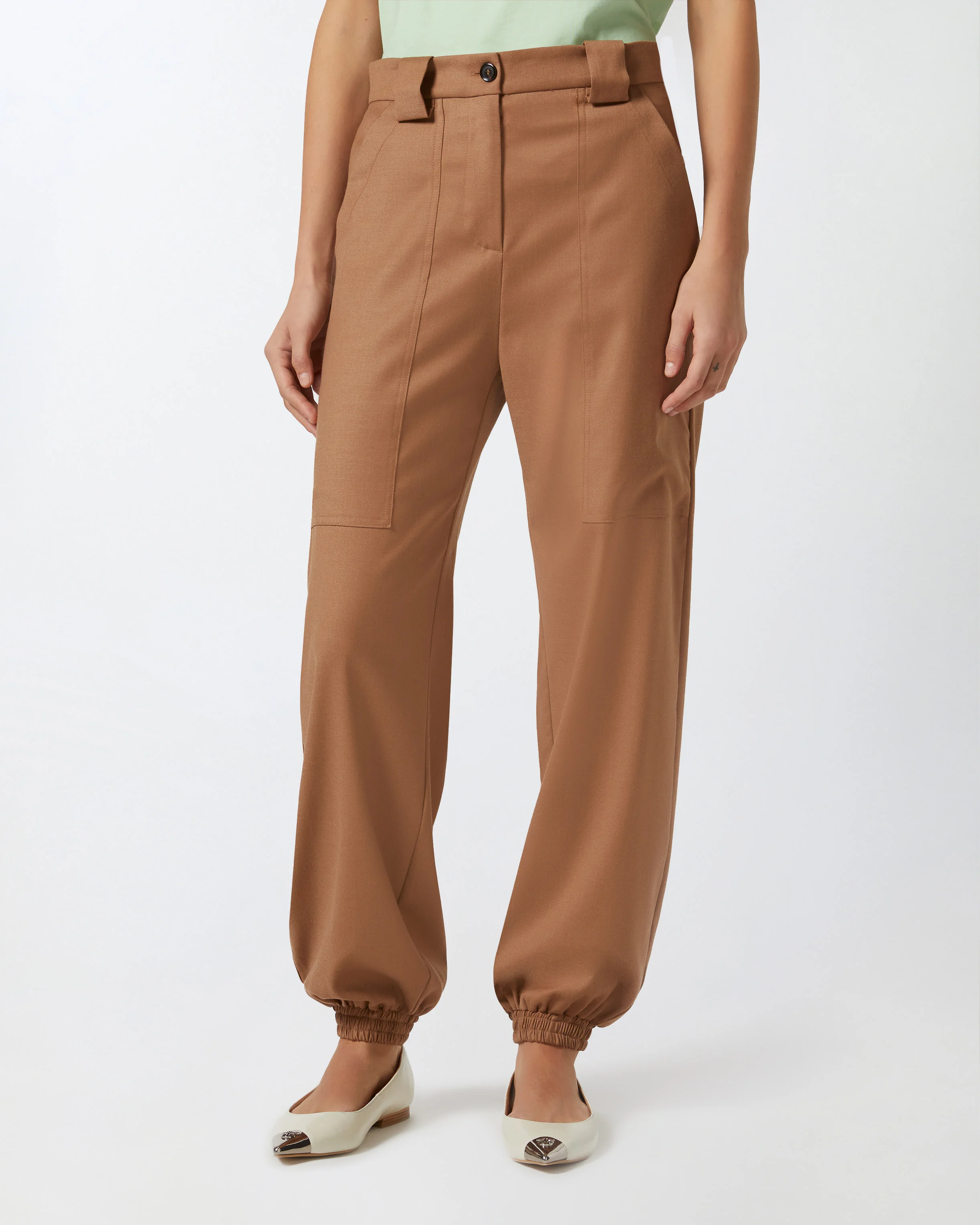 Pantalon utilitaire en flanelle avec bas de jambe élastiqué | Marron