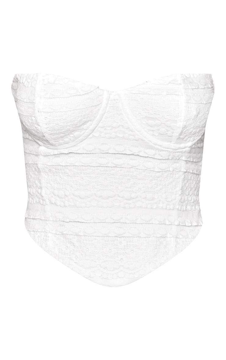Blanc Top Corset Bandeau À Détail De Coupe Texturée Et Volants Petite Taille Coordonné