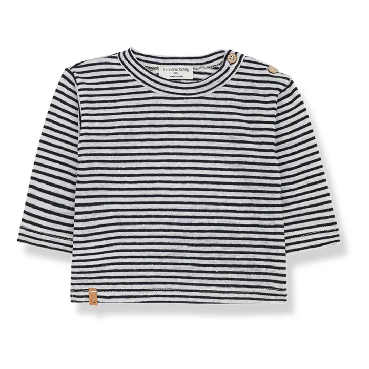 1+ in the family T-Shirt Rayé en Lin Mikel | Bleu marine