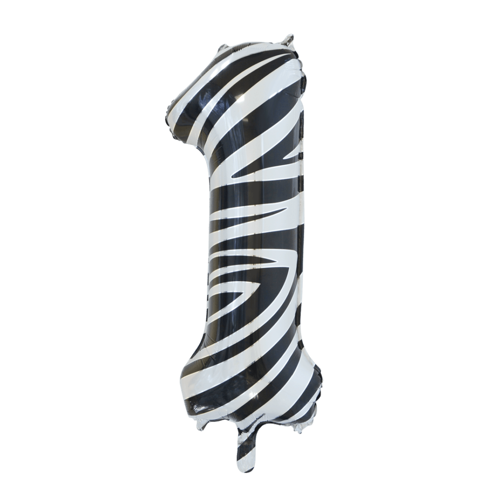 Folie Ballon Cijfer 1 Zebra XL 86cm leeg