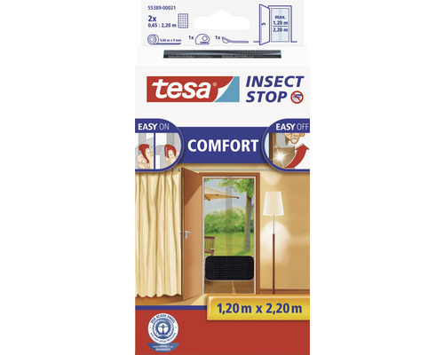 Vliegenhor voor deuren tesa Insect Stop Comfort, zonder boren, antraciet, 65x220 cm, 2-pack