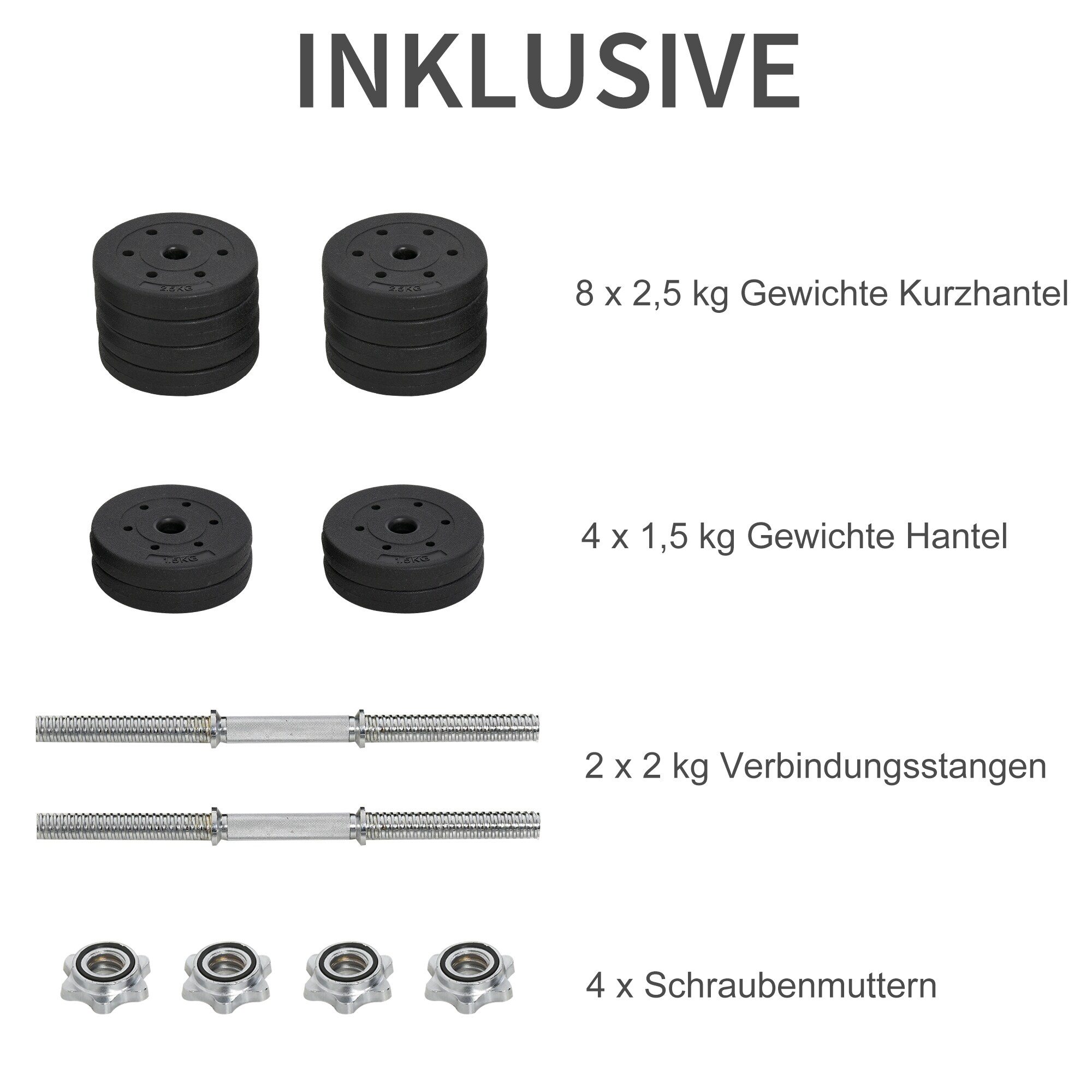 HOMCOM Kurzhantel Set 30 kg schwarz 43 x 18 x 7,5 cm