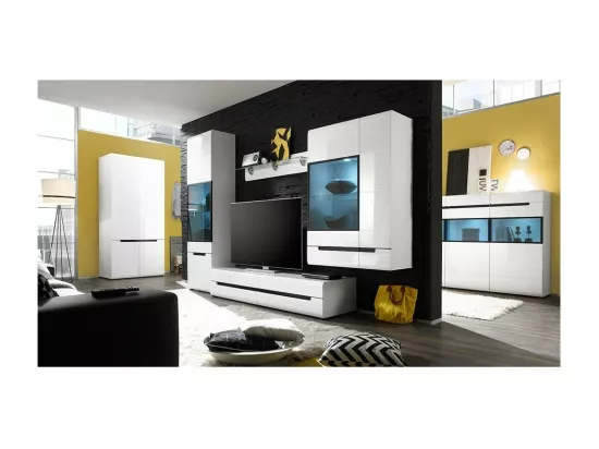 Meuble TV LUCIA avec 2 tiroirs - Blanc brillant - 180 x 34 x 50 cm