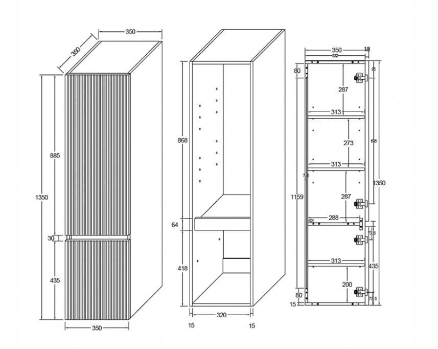 Sanigoods Bertha kolomkast met ribbelfront 35x35x135cm wengé