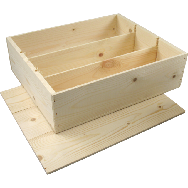 Wijnkist, 3 flessen, timmerdeksel, 340x284x95mm, hout, naturel
