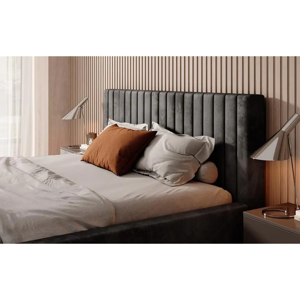 Meubella - Tweepersoonsbed Ventum - Donkergrijs velvet - 160x200 cm