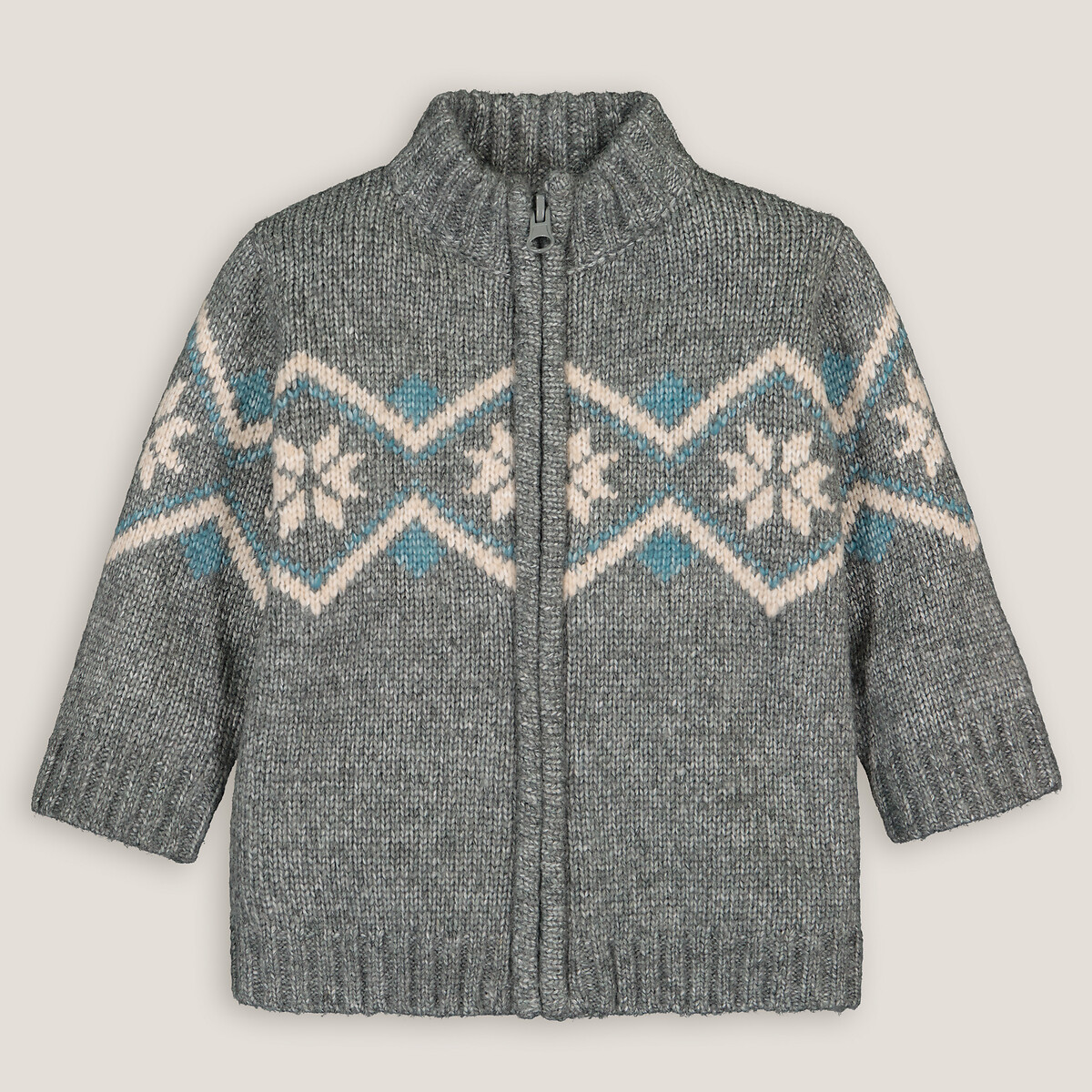 LA REDOUTE COLLECTIONS<br>Cardigã com zíper e gola alta, estampa jacquard