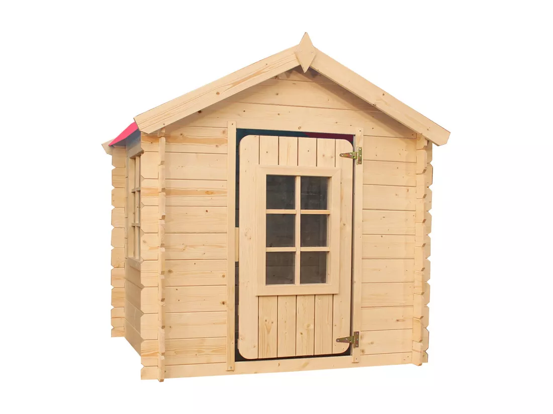 Timbela M570R-1 Maison en bois pour enfants -Toit rouge- 111x114xH121cm/0.9 m2