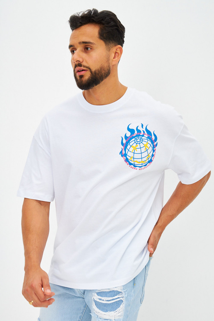 T-shirt logo imprimé smiley terre blanc