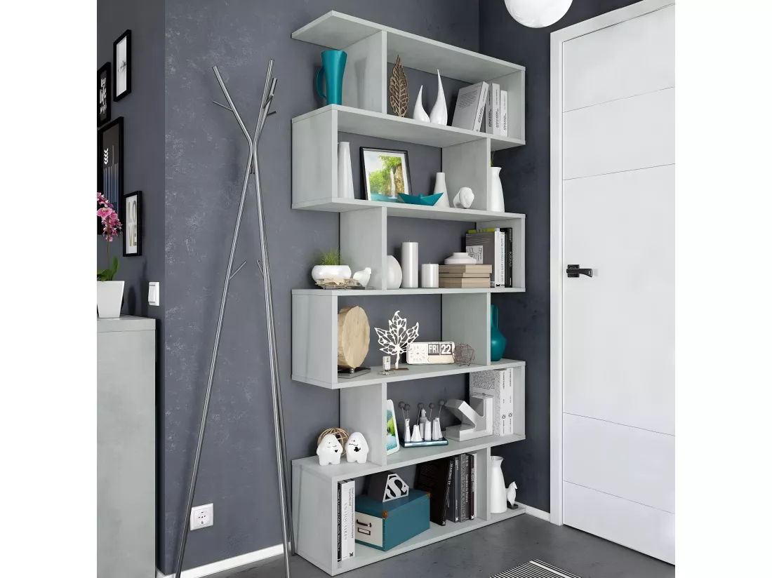 Bibliothèque Dfomme, Bibliothèque haute double face, Etagère de séparation avec 5 étagères, Etagère de bureau moderne, 80x24h192 cm, Gris béton