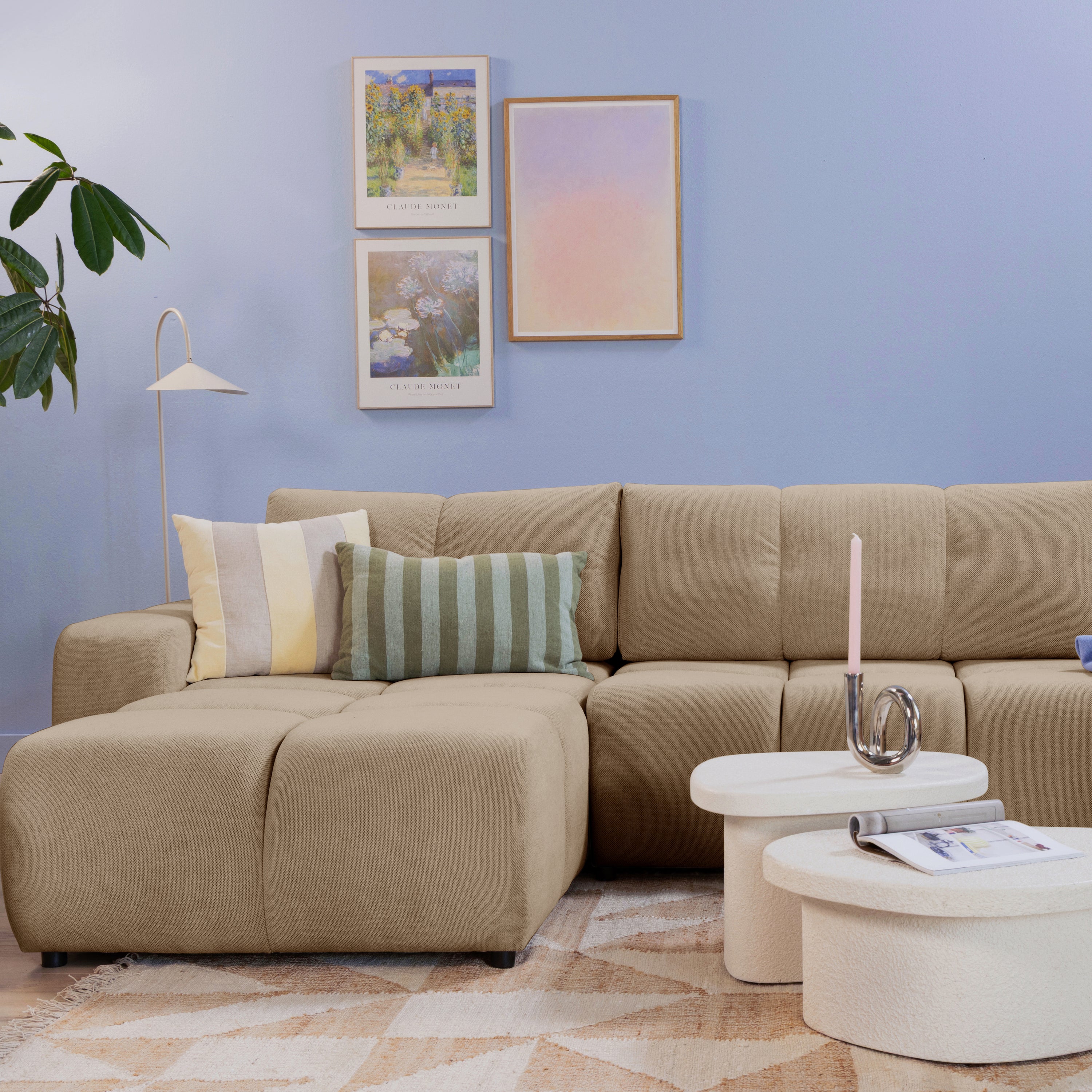 by fonQ Charme U-bank met Slaapfunctie  - Weefstof - Beige