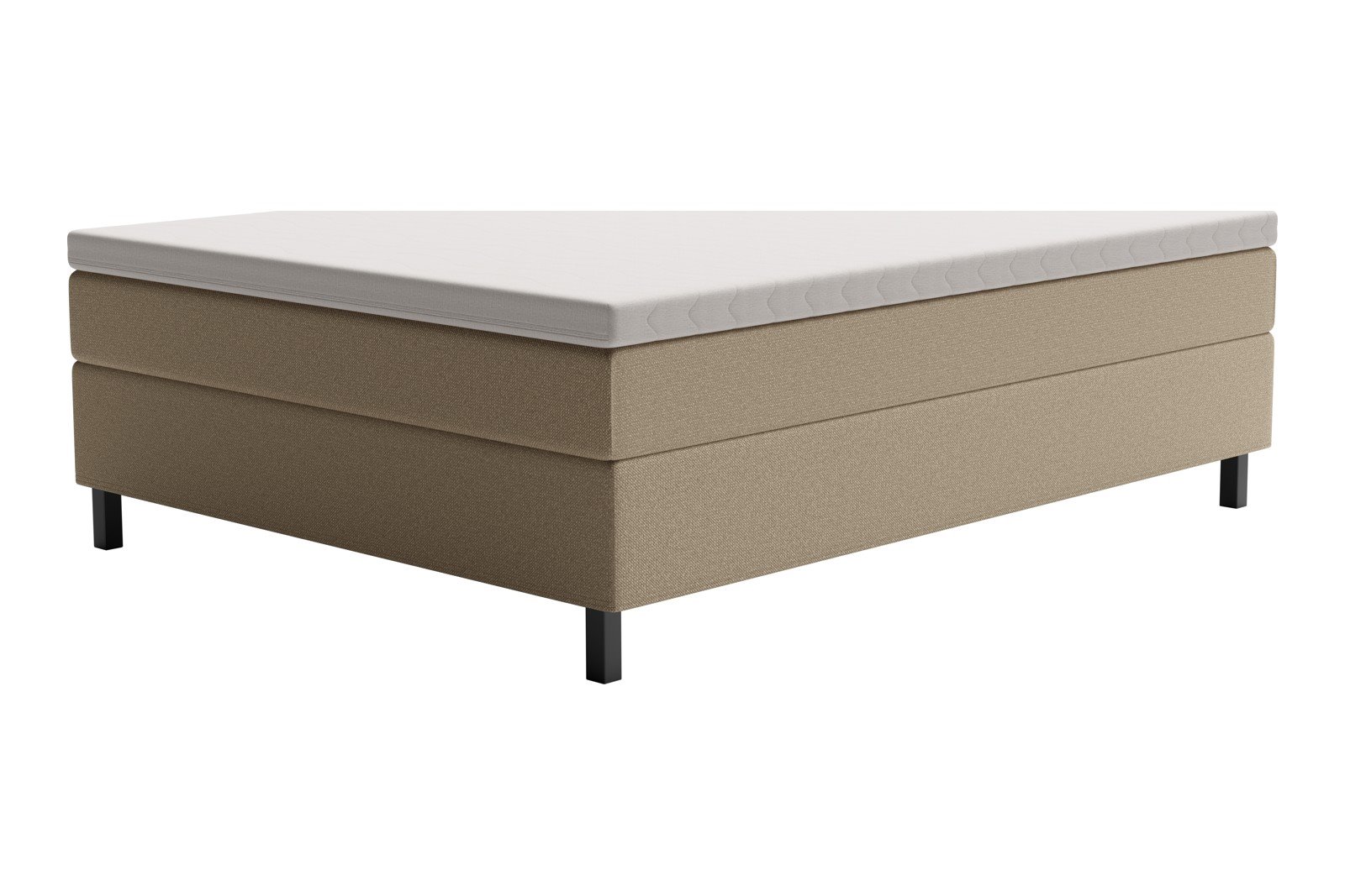 XOV Premium 15 Kontinentalseng 150x200 cm i tekstil copenhagen 904 beige, medium/medium med Premium 15 overmadrass og sort firkantede ben, gavl selges separate