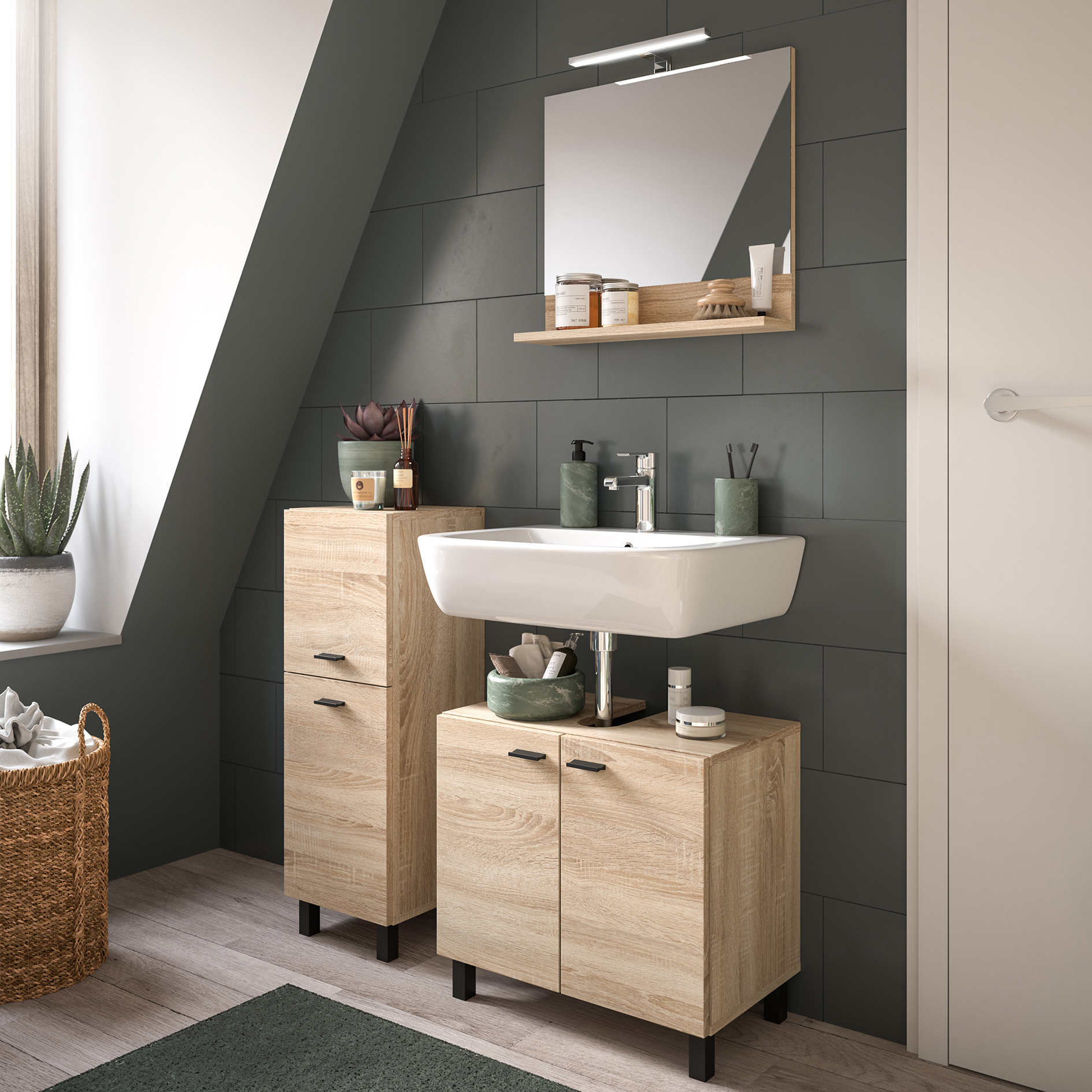 Badschrank BOSTON - Sonoma Eiche - 80 cm hoch
