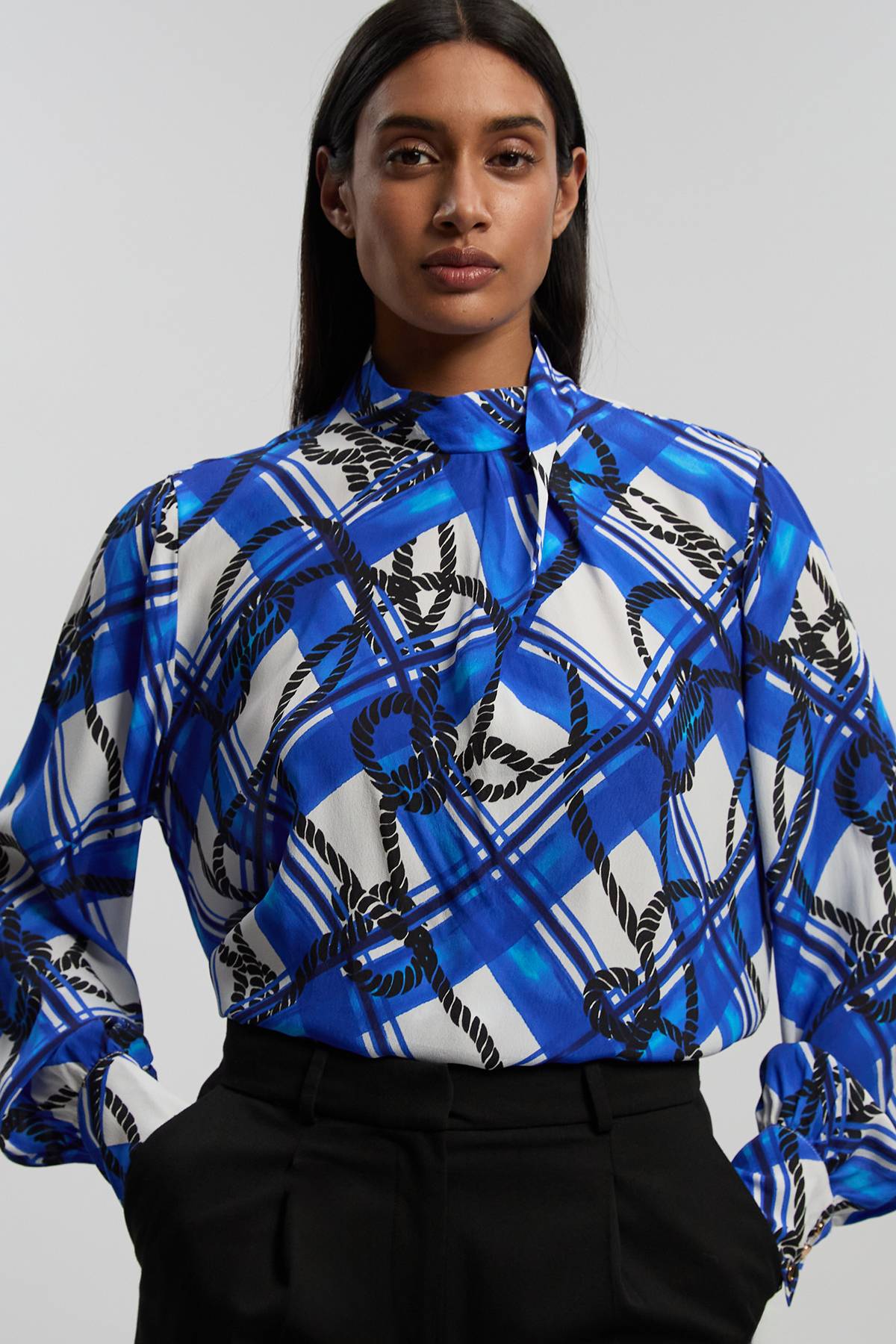 KarenMillen Blouse En Crêpe De Viscose À Manches Ballon Imprimé Cordage