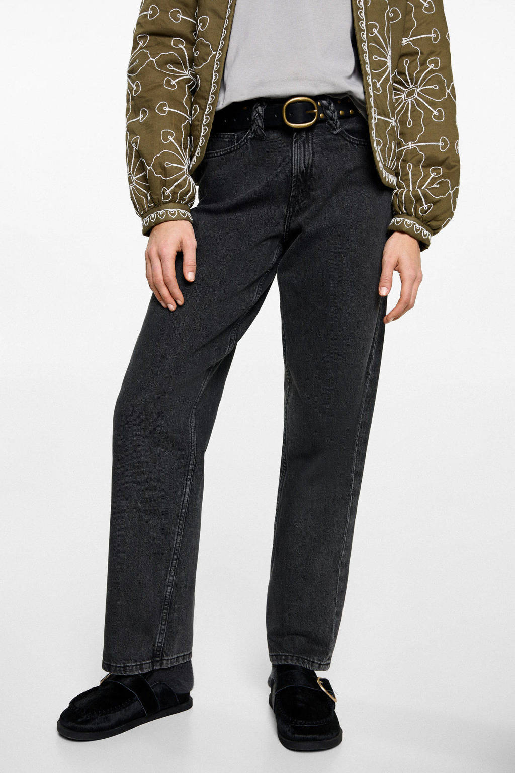 MANGO TEEN straight high waist grey denim