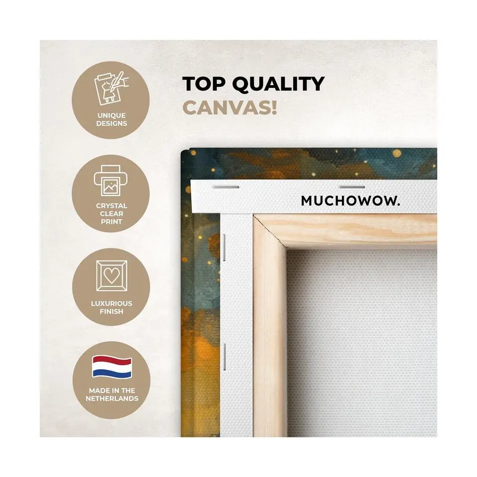 MuchoWow Canvas Schilderij 120x80cm Boom Maan Bloemen Goud