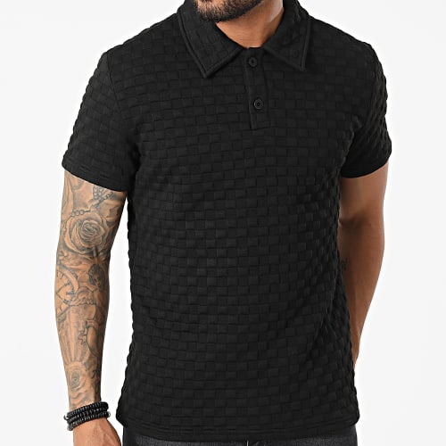Polo Manches Courtes à Carreaux Noir