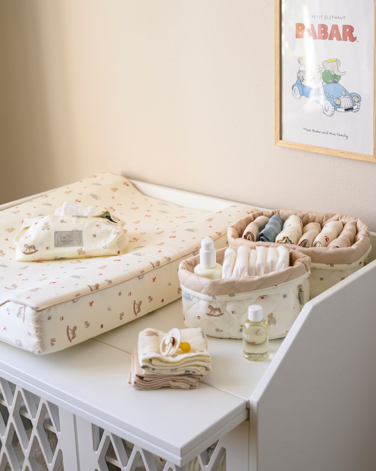 Oppbevaringskurv 2pk – Reversibel Quilt – Økologisk