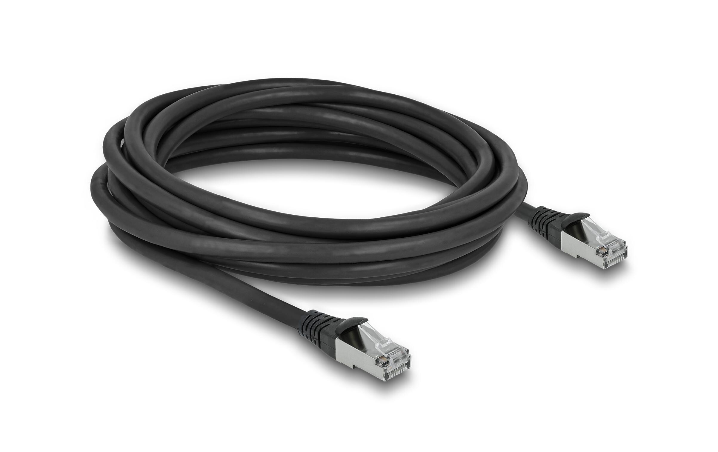 Patchkabel Outdoor Cat 6A, S/FTP, 5 m, SchwarzDelock RJ45 Netzwerkkabel Cat.6A S/FTP PUR Outdoor 5 m schwarz