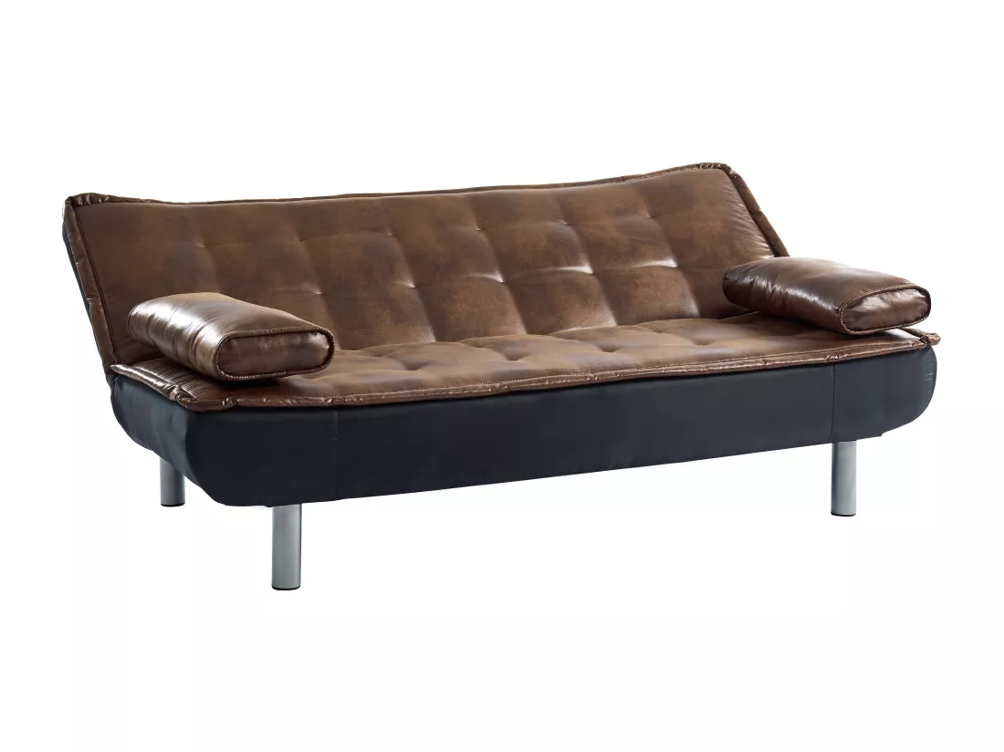Canapé 3 places convertible clic-clac en microfibre vieilli marron MISHAN II