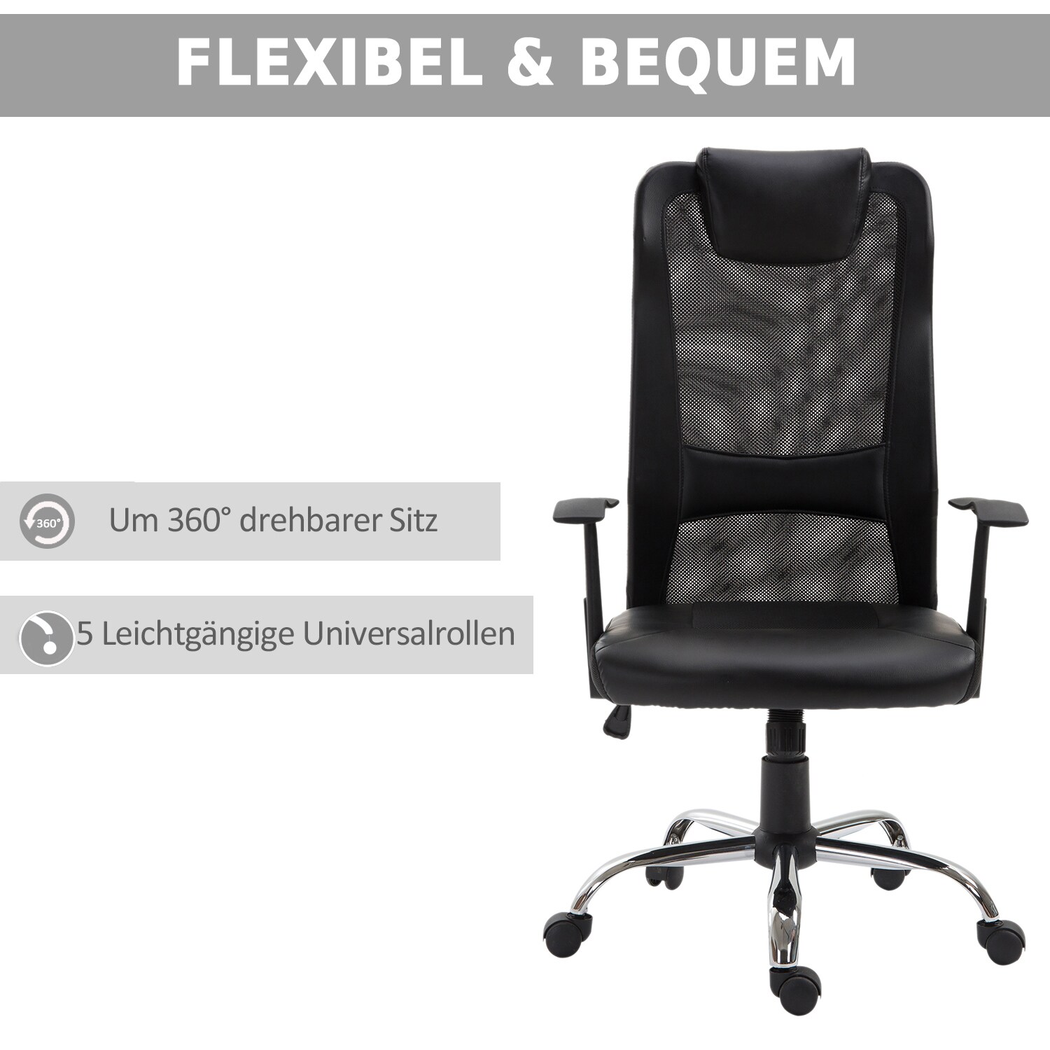 Vinsetto Bürostuhl ergonomisch 51 x 60,8 x (112-122) cm (LxBxH)