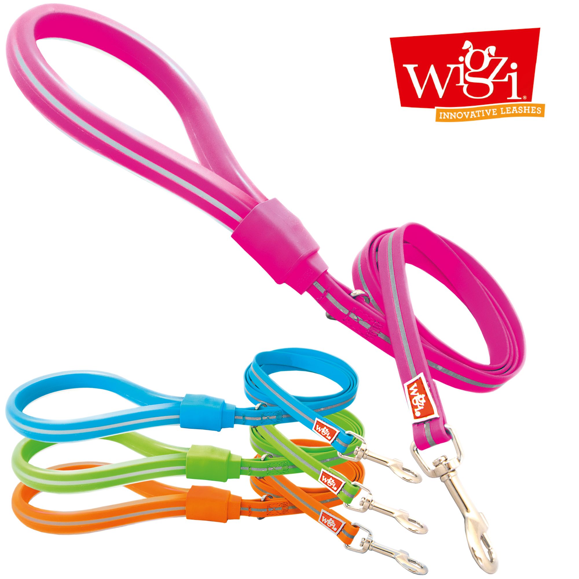 Wigzi Leine NEON Grün180 cm lang in Neonfarben mit Reflexstreifen pflegeleicht