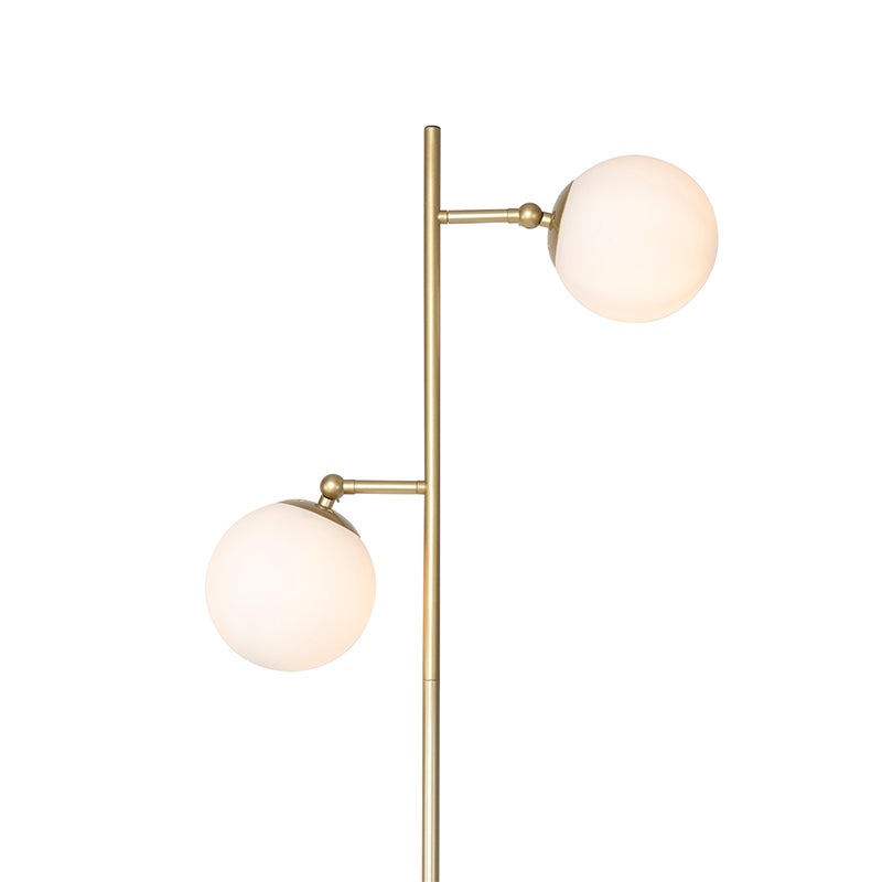 QAZQA - Art Deco vloerlamp | Staande lamp | Vloerlamp | Lamp | Lichtgoud | Messing met matglas 2-lichts - Pallon | Woonkamer | Slaapkamer - Langwerpig staal - LED-compatibel E14