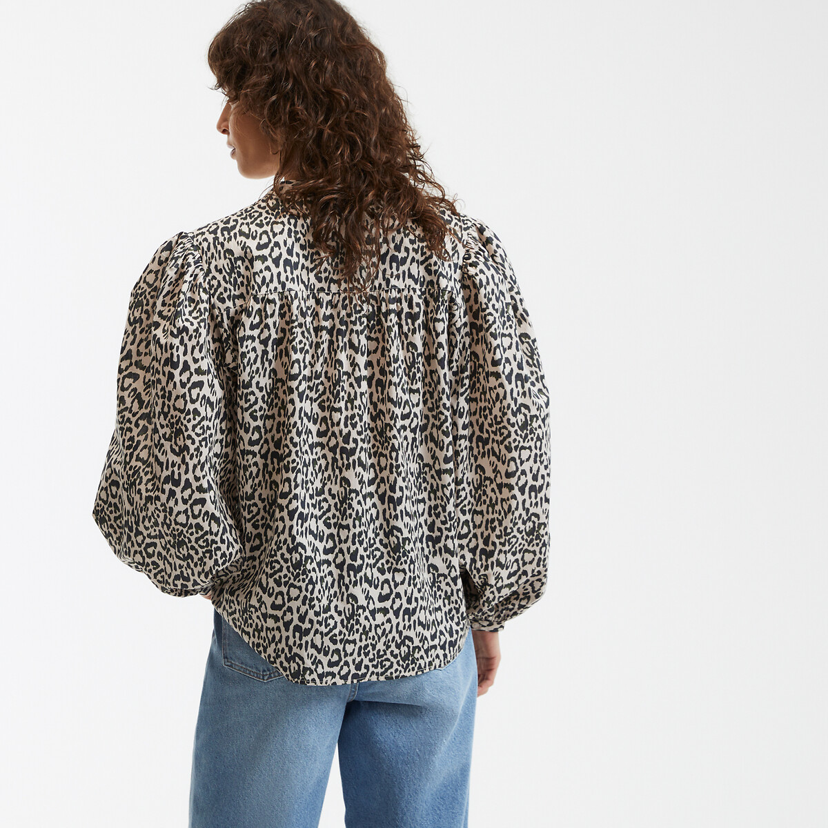 COLEÇÃO LA REDOUTE<br>Blusa oversized com estampa animal e gola mandarim
