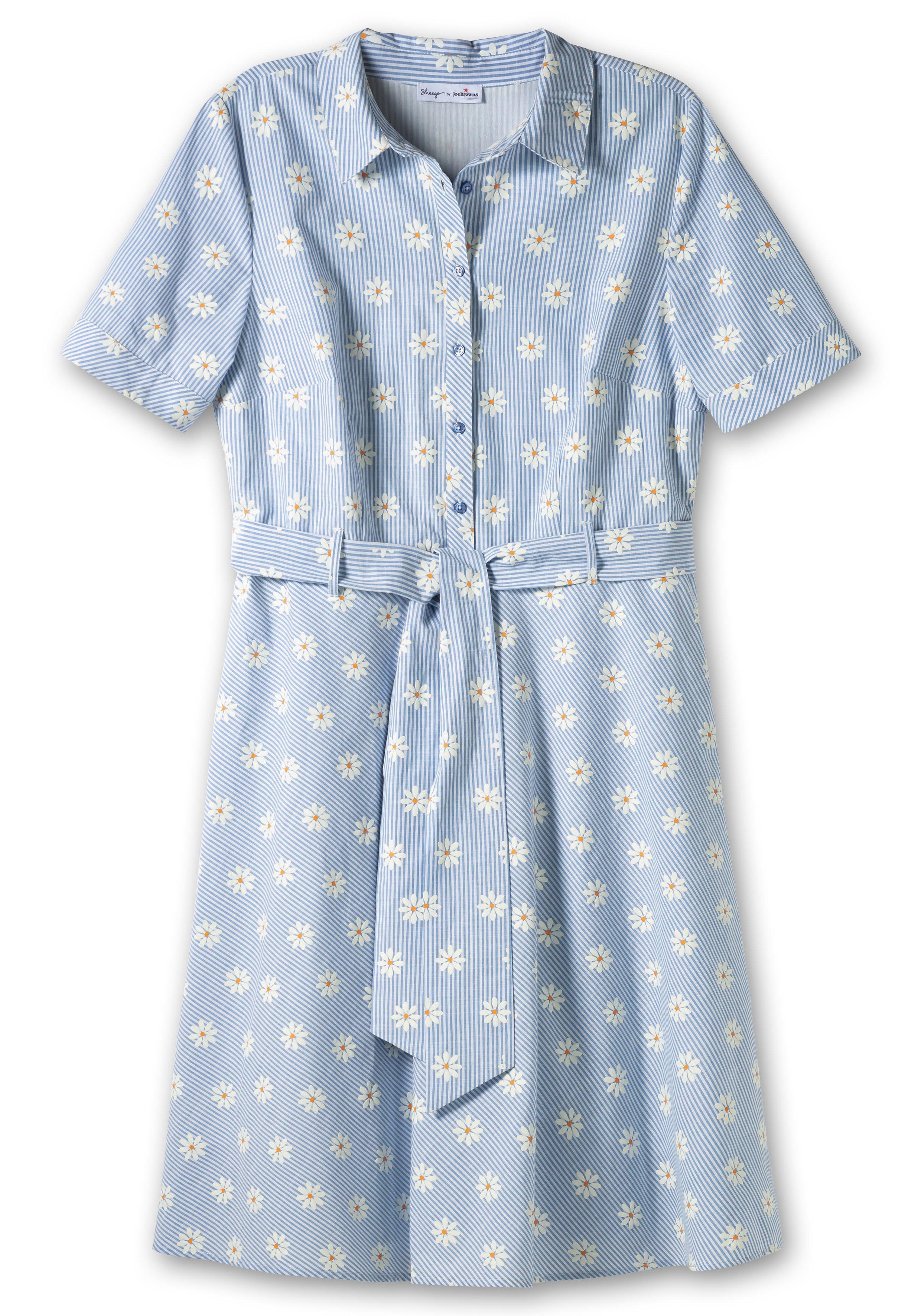 Hemdblusenkleid mit Streifen und Blütenprint