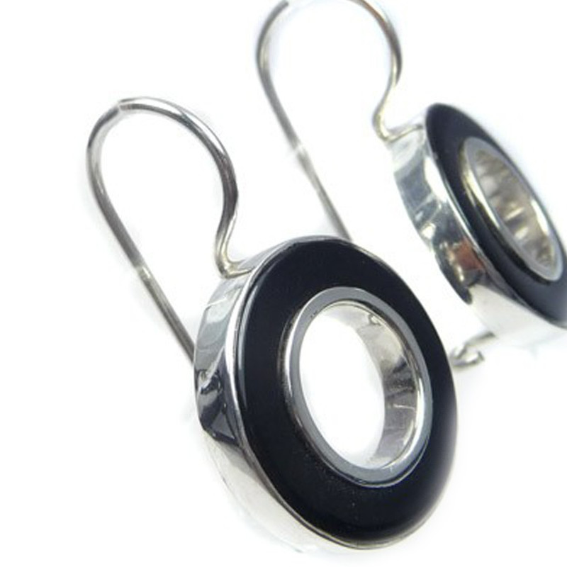 Boucles d'oreilles en argent agate noire