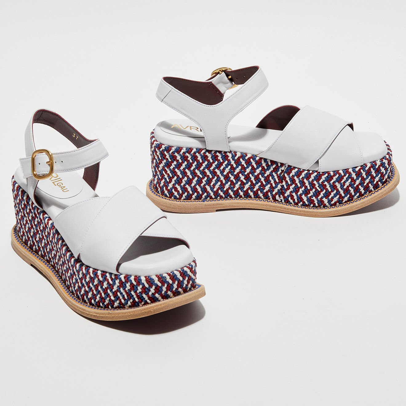 Avril Gau Sandales compensées en Cuir Dada blanches - Talon 7 cm