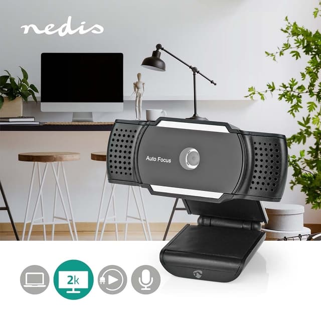 Nedis Webkamera | 2K@30fps | Autofokus | Indbygget mikrofon | Sort