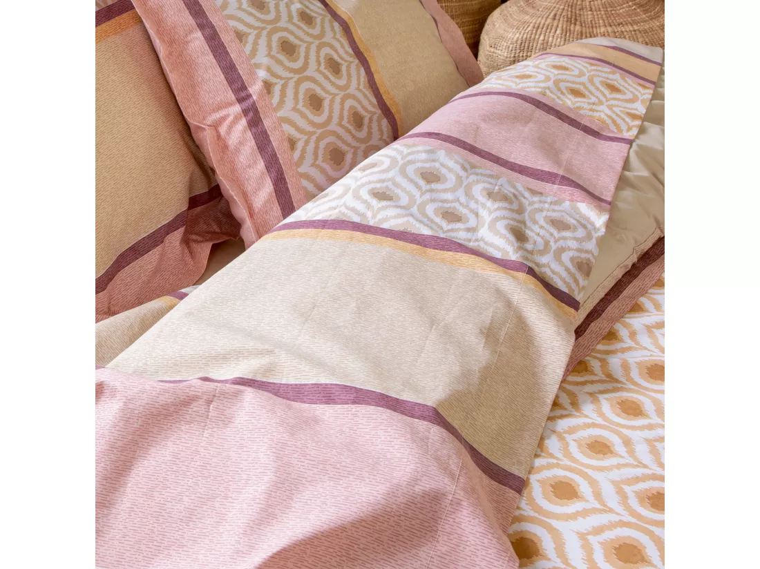 Drap plat 180x290 cm coton INOUK rose/beige