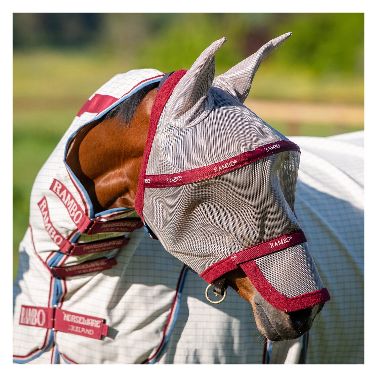 HORSEWARE Fliegenmaske RAMBO PLUS - oatmeal/cherry/peach/blue