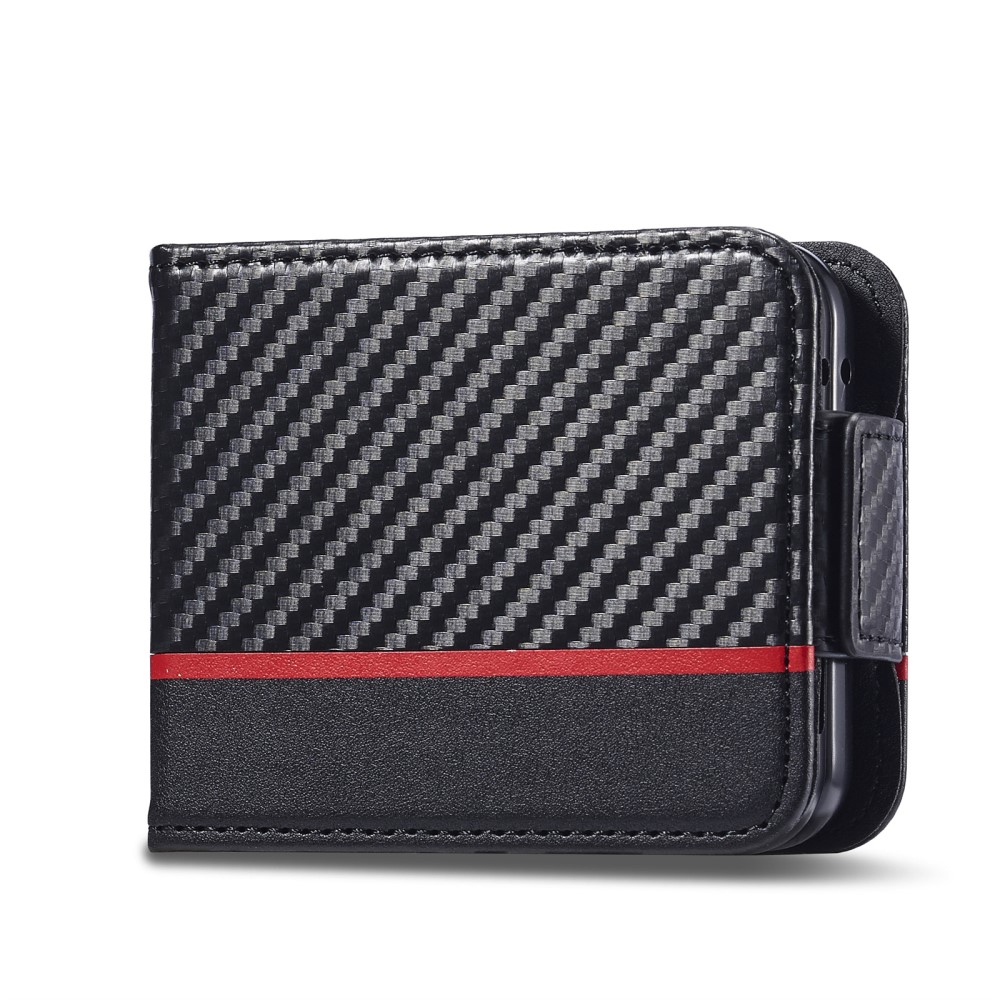Samsung Galaxy Z Flip7 FE / Z Flip6 Leder Tasche Flip Cover Carbon Look - Schwarz / Rot