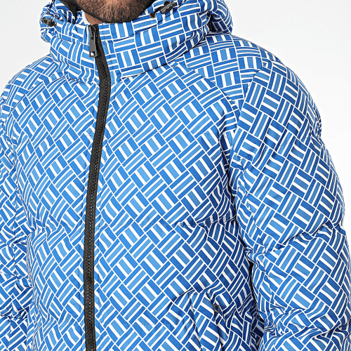 Doudoune Capuche Blanc Bleu Roi