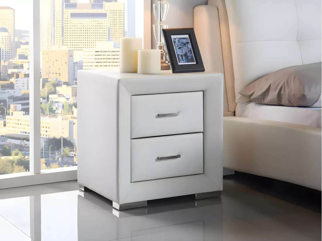Lot de 2 tables de chevet - 2 tiroirs - Simili blanc - CAPITOLE