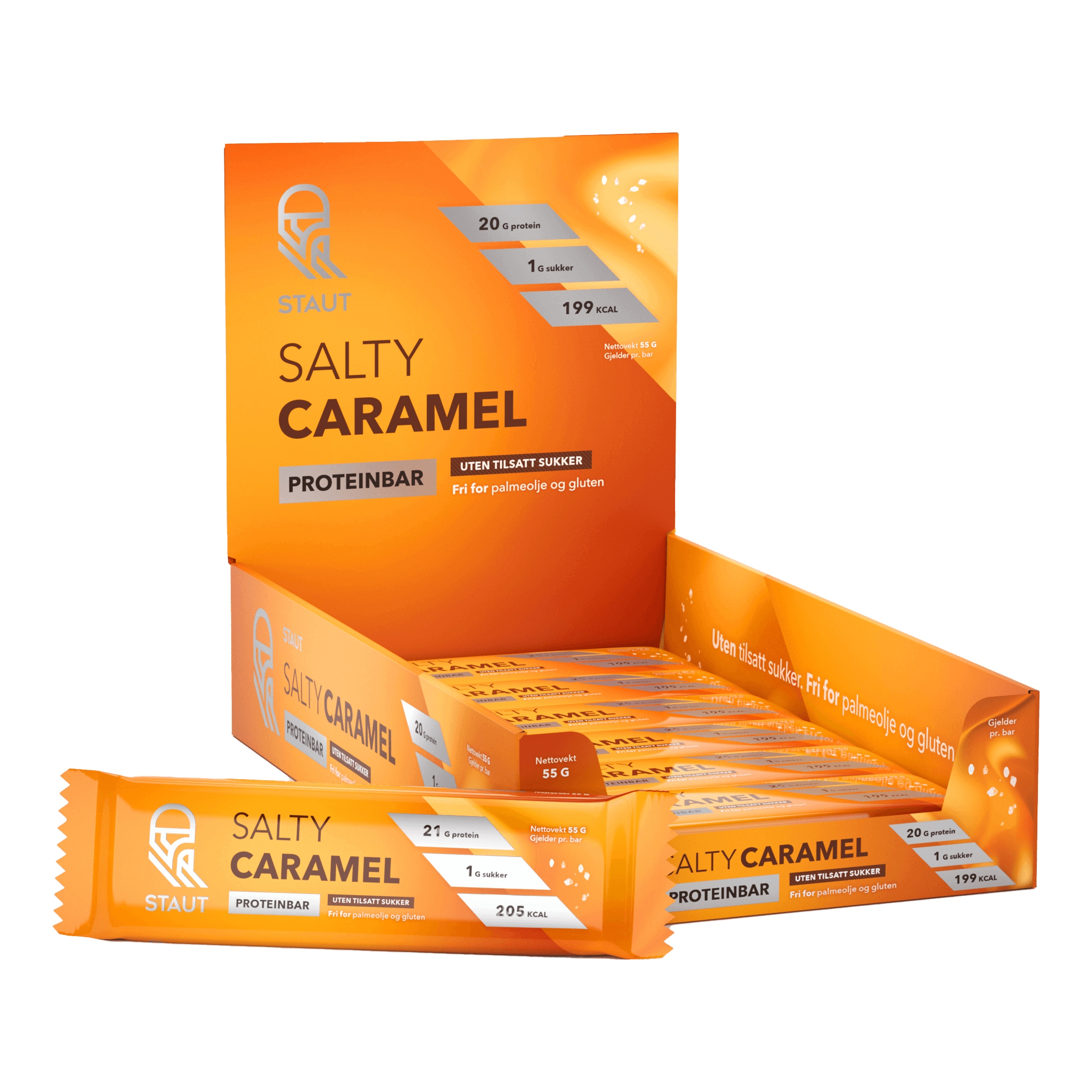 STAUT Proteinbar uten tilsatt sukker D-pak 18 Salty Caramel - Proteinbarer