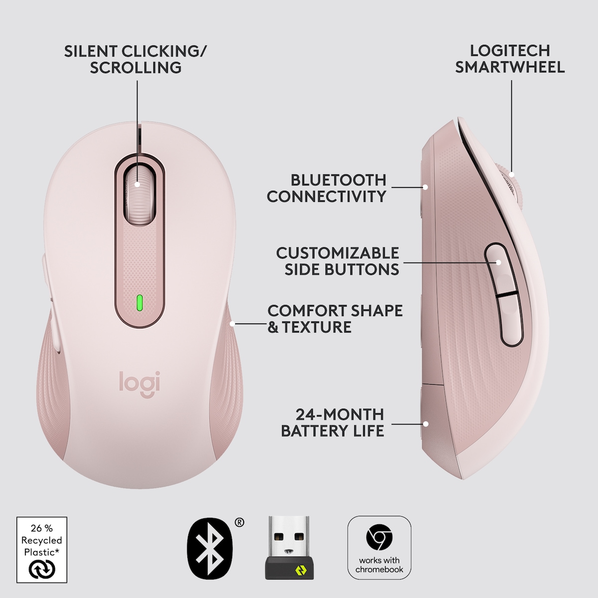 Logitech Signature M650 Wireless Mouse (Rose)