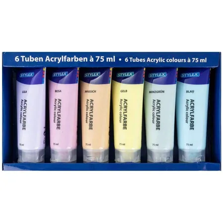 Stylex Pastell Acrylfarben im Set, 6 Tuben á 75 ml