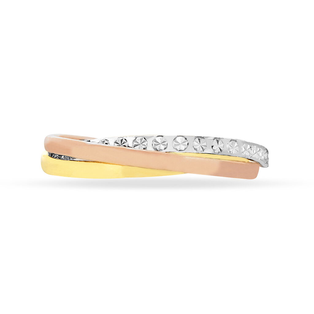 Alliance Entrelacee Diamantee Ruban Plat Or Tricolore