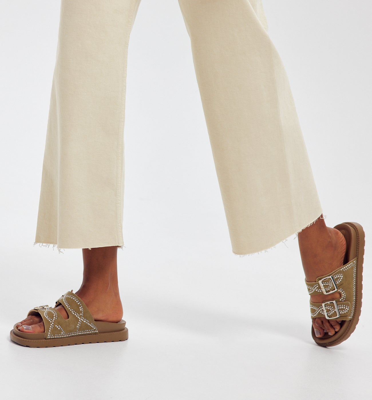 Pantalon taille haute raw cut - Beige