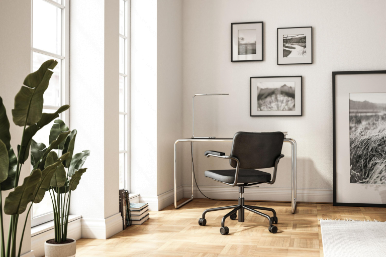Thonet S285/0 bureau essen open poriën zwart, chroom onderstel