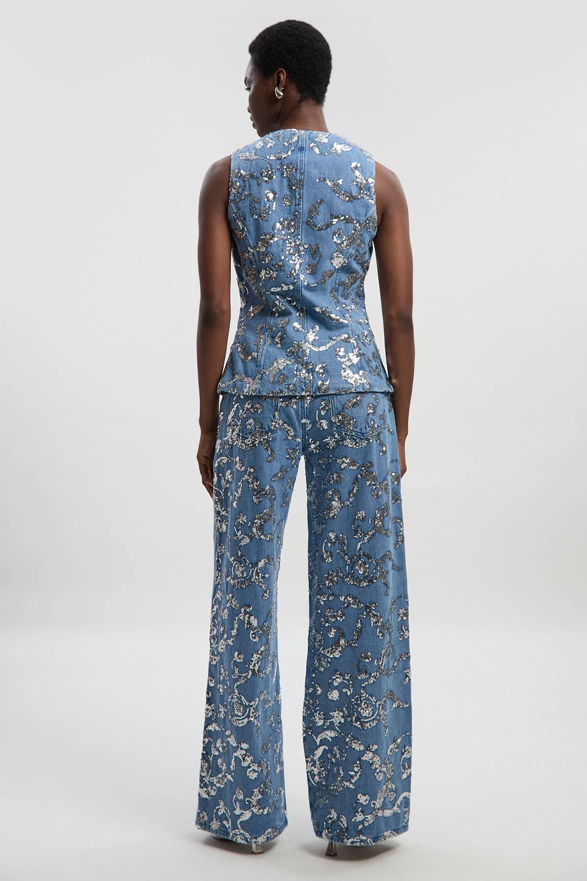 KarenMillen Jean Large en Denim à Sequins